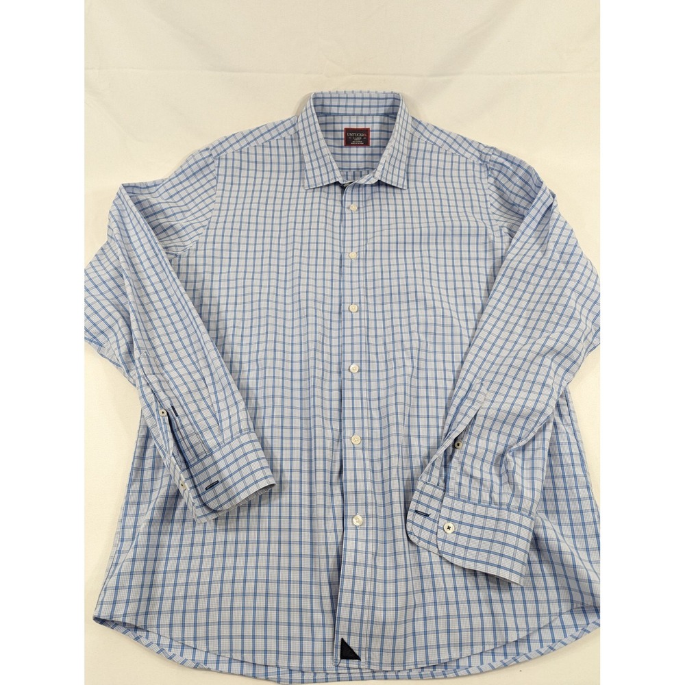 UNTUCKit Slim Fit Size XL Mens Button Up Shirt Long Sleeve Pocket Plaid Blue